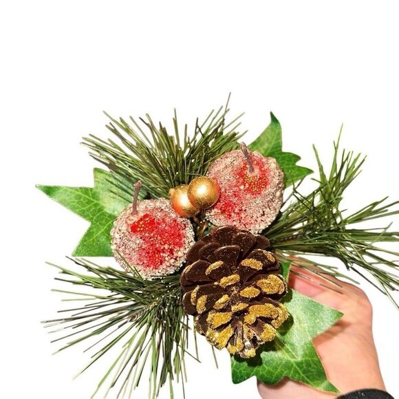 Lot of 20 Artificial Pine Cone Branches Holly Berries Ornaments Christmas Decor - Picture 3 of 11